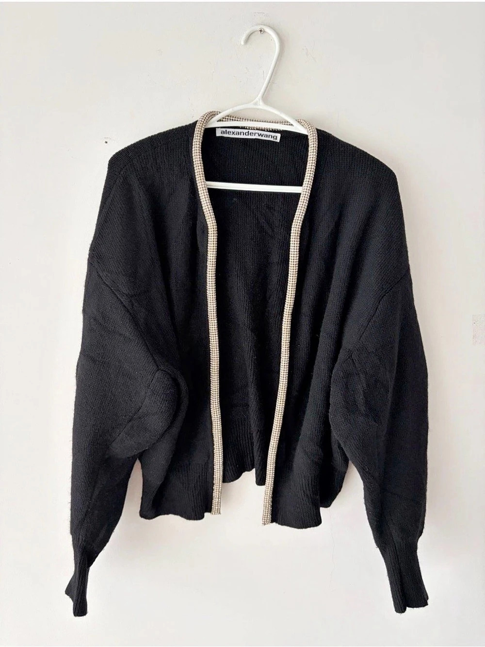 Alexander Wang Crystal Tubular Necklace Cropped Wool Cardigan Size L